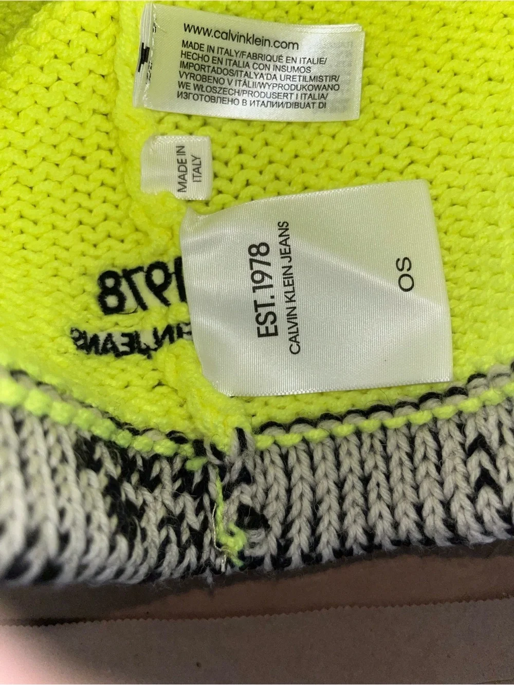 NWOT Neon Yellow Knit balaclava Sweater material stretch thick heavy cotton new